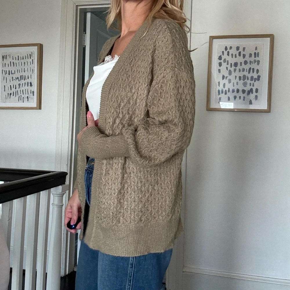 Rylee + Cru Textured Knit Open Front Cardigan Sweater Taupe Size S - Picture 2 of 8